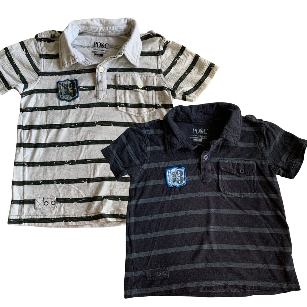 2 pack boys children polo collar shortsleeve tee shirt tops black & white 4T
